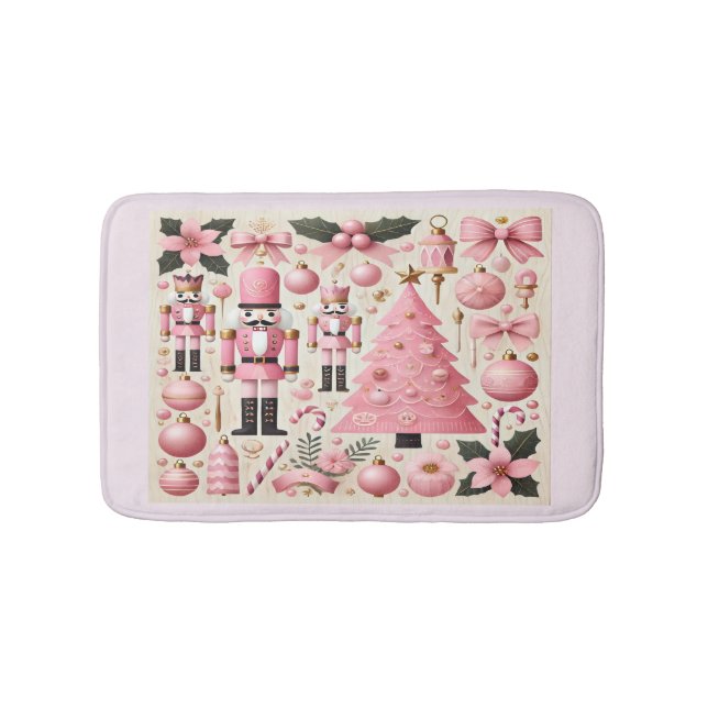 Pink Nutcracker Christmas Tree  Bath Mat (Front)
