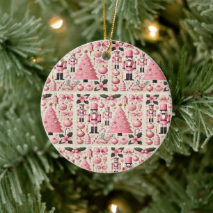 Pink Nutcracker Christmas Tree  Ceramic Ornament