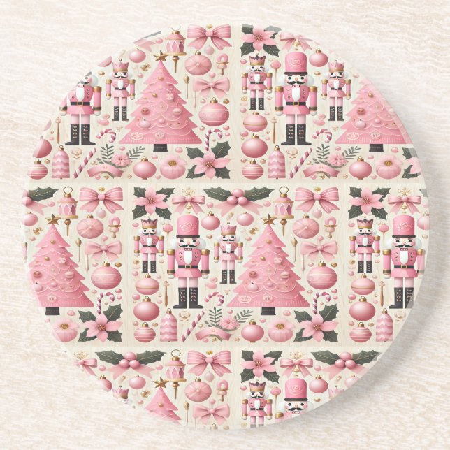 Pink Nutcracker Christmas Tree  Coaster (Front)