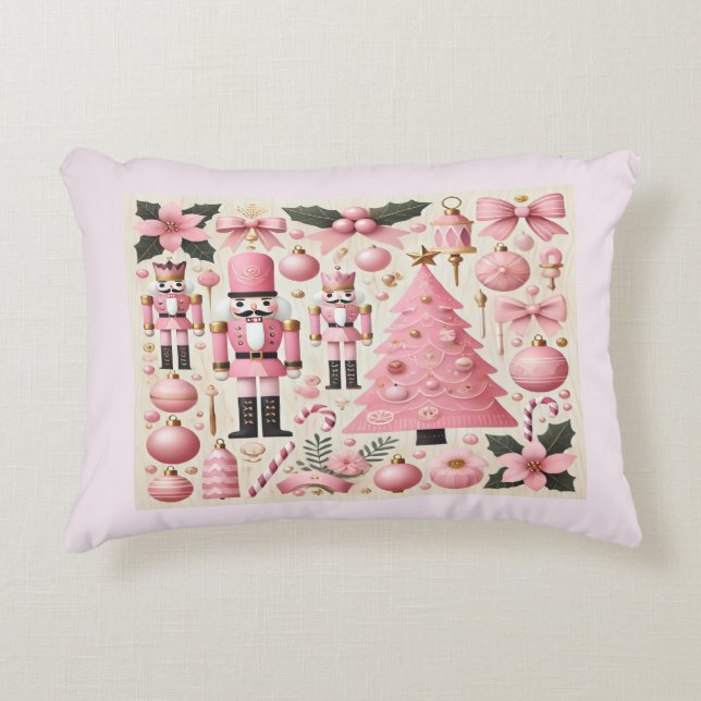 Pink Nutcracker Christmas Tree  Decorative Cushion (Front)
