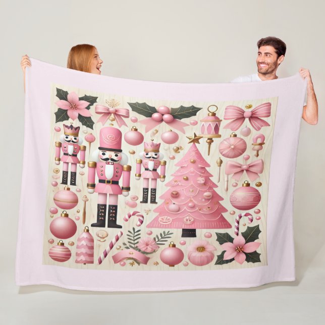 Pink Nutcracker Christmas Tree  Fleece Blanket (In Situ)