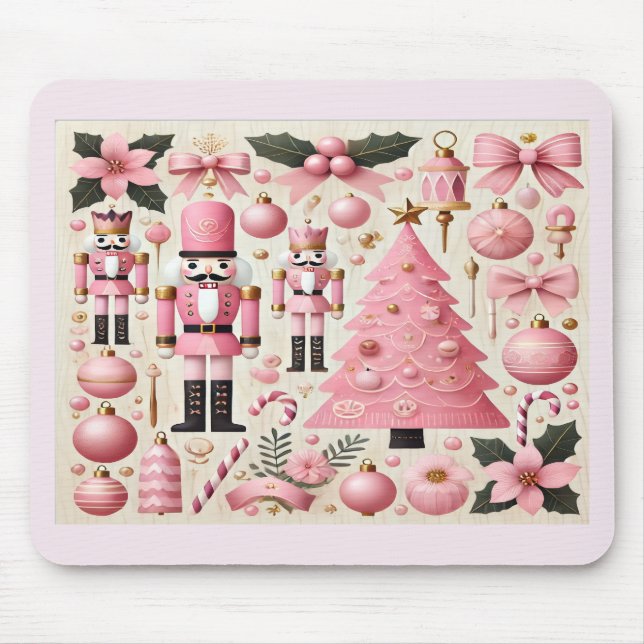 Pink Nutcracker Christmas Tree Mouse Pad (Front)