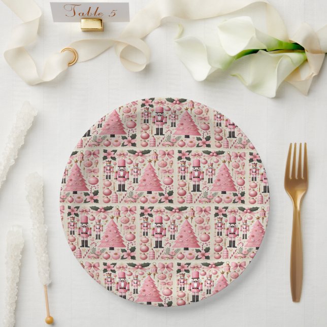 Pink Nutcracker Christmas Tree  Paper Plate (Wedding)