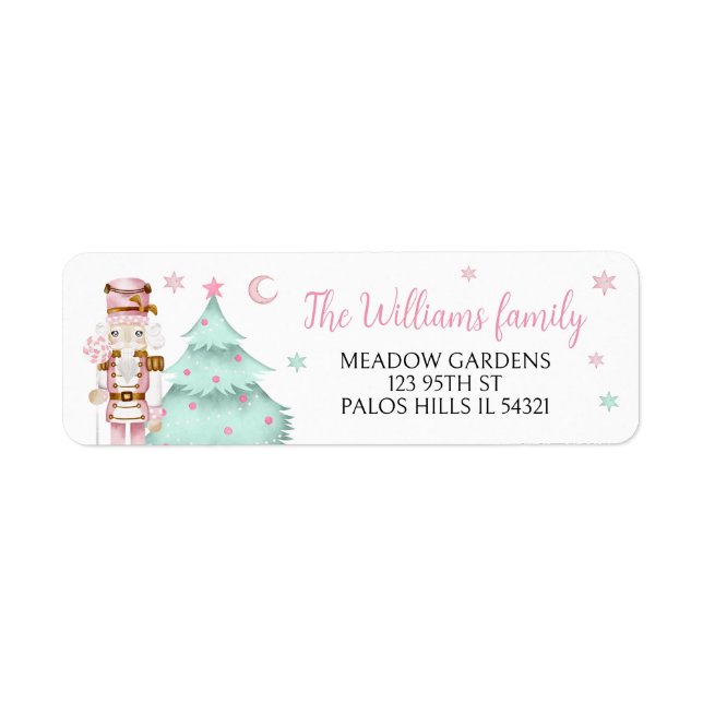 Pink nutcracker Christmas tree return address  Label (Front)