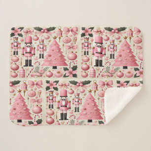 Pink Nutcracker Christmas Tree Sherpa Blanket