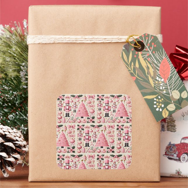 Pink Nutcracker Christmas Tree  Square Sticker (Holiday)