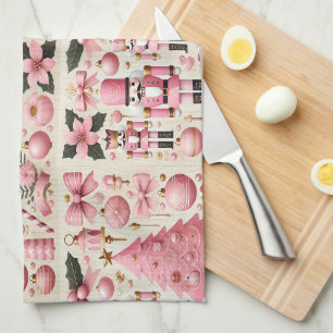 Pink Nutcracker Christmas Tree Tea Towel