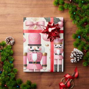 Pink Nutcracker Christmas Tree Wrapping Paper