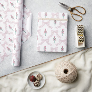 Pink Nutcracker Coquette Bow Christmas Wrapping Paper