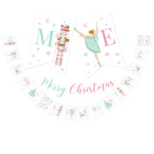 Pink nutcracker merry Christmas banner bunting