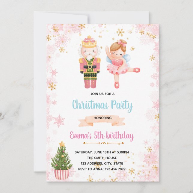 Pink nutcracker party invitation (Front)