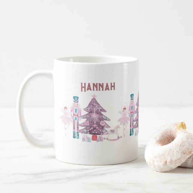 Pink Nutcracker Pastel Personalised Coffee Mug (With Donut)