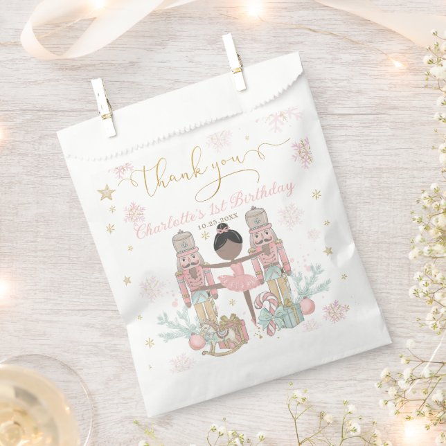 Pink Nutcracker Winter Onederland 1st Birthday Favour Bag (Clipped)