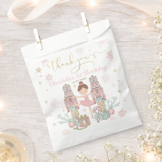 Pink Nutcracker Winter Onederland 1st Birthday Favour Bag (Clipped)