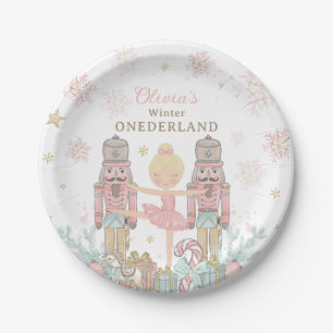 Pink Nutcracker Winter Onederland 1st Birthday Paper Plate