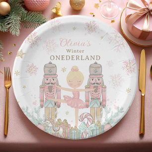 Pink Nutcracker Winter Onederland 1st Birthday Paper Plate