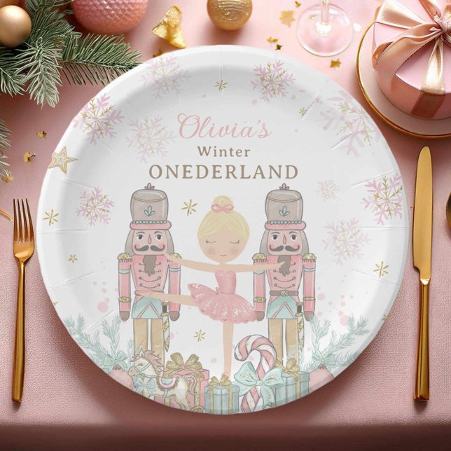 Pink Nutcracker Winter Onederland 1st Birthday Paper Plate (Creator Uploaded)
