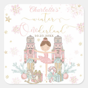 Pink Nutcracker Winter Onederland 1st Birthday Square Sticker