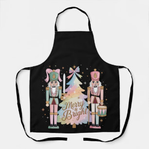 Pink Nutcrackers Christmas Tree Coquette Bow Xmas Apron