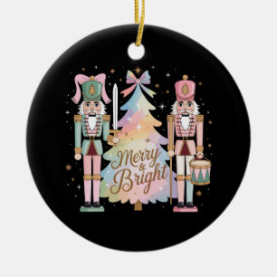 Pink Nutcrackers Christmas Tree Coquette Bow Xmas Ceramic Ornament
