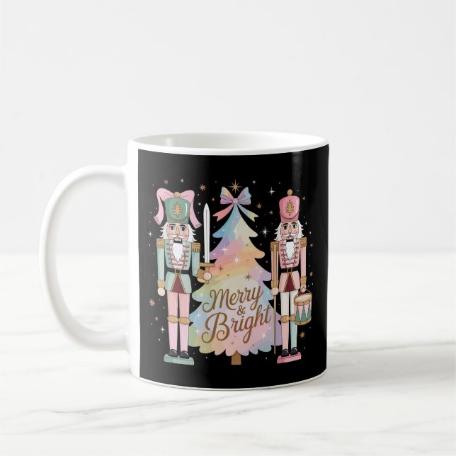 Pink Nutcrackers Christmas Tree Coquette Bow Xmas Coffee Mug (Left)