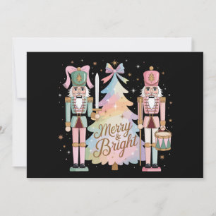 Pink Nutcrackers Christmas Tree Coquette Bow Xmas Holiday Card