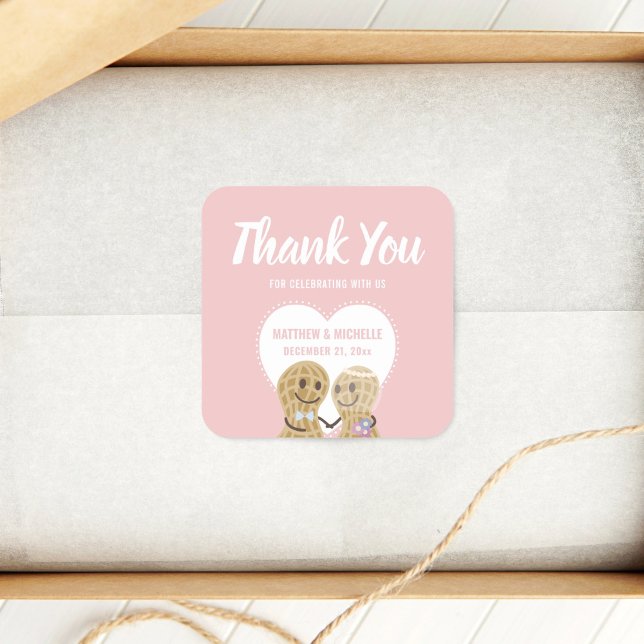 Pink Nuts About Each Other Cute Wedding Thank You Square Sticker (Creator Uploaded)