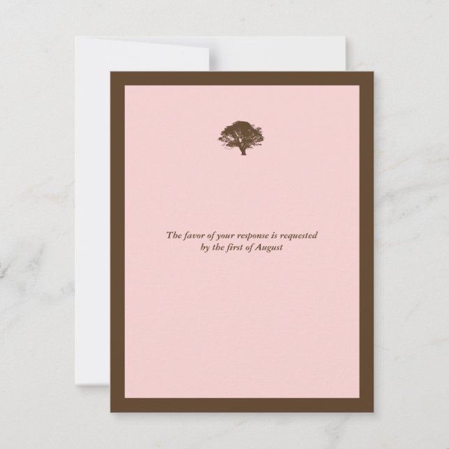 Pink oak tree wedding enclosure RSVP response card (Front)