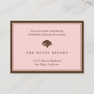 Pink oak tree wedding reception enclosure cards