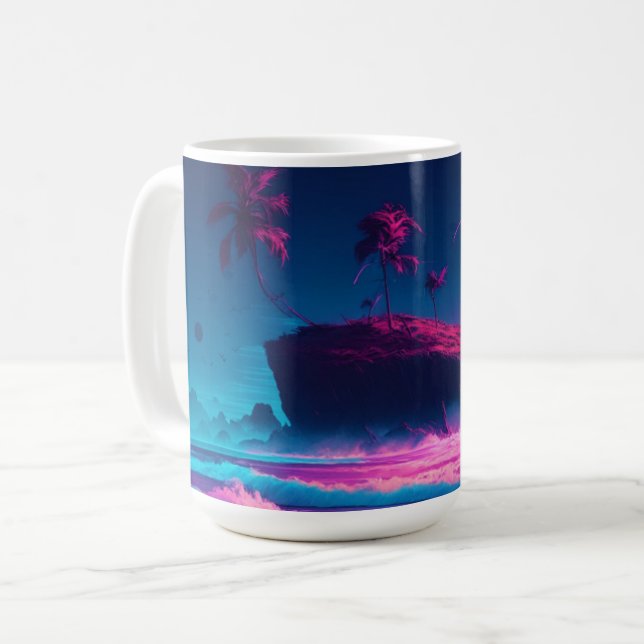 Pink Ocean and Palm Trees Digital Art  Coffee Mug (Front Left)