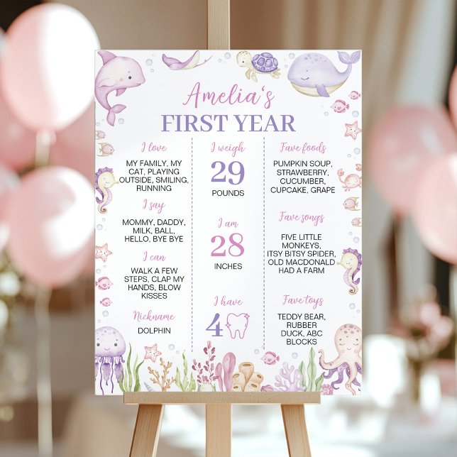 Pink Ocean Animals Under the Sea Party Milestone Poster (Creator Uploaded)