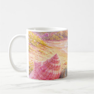 Pink Ocean Beach Shells Flowers Fantasy Landscape Coffee Mug
