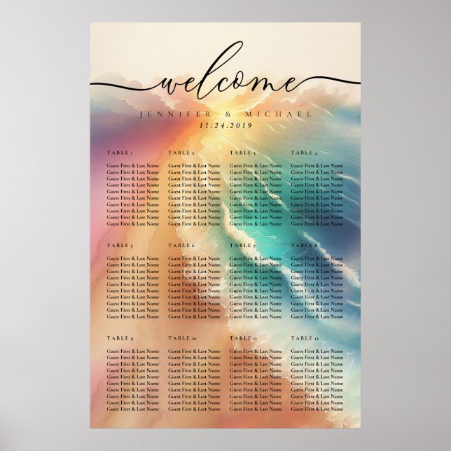 Pink Ocean Beach Summer Party Wedding Table Poster (Front)