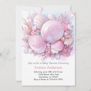 Pink Ocean Blissful by the Beach Baby Shower Invitation