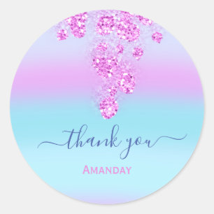 Pink Ocean Blue Glitter Bridal Sweet16th Thank Classic Round Sticker