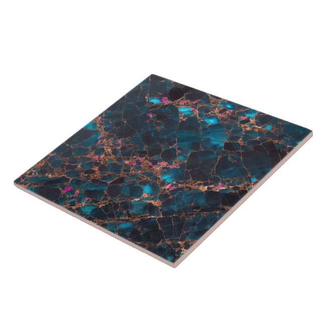 Pink Ocean Blue Gold Marble Trendy Collection Ceramic Tile (Side)