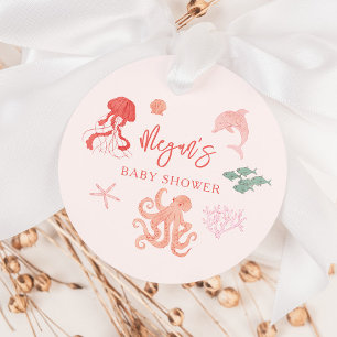 Pink Ocean Creature Baby Shower Favour Tags