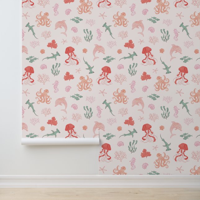 Pink Ocean Creatures Girl's Room Wallpaper (Application)