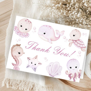 Pink Ocean Sea Baby Shower Girl Folded Thank You Card