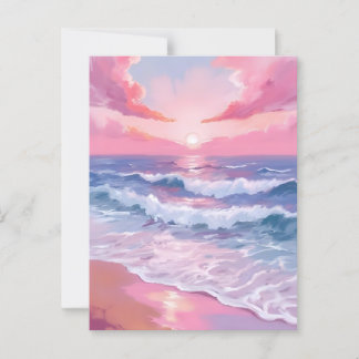 Pink Ocean Shore Beach Painting Postcard