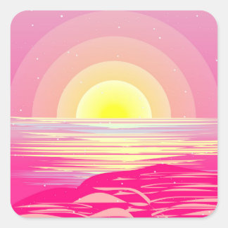 PINK OCEAN SUNSET SQUARE STICKER