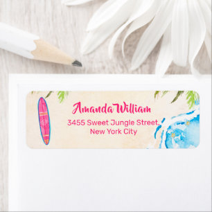 Pink Ocean Surf Beach Baby Shower Return Address Label