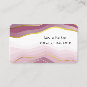 Pink Ocean Waves Minimal Gold Curves Modern Business Card