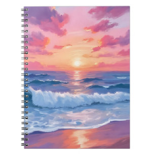 Pink Ocean Waves Sunset Watercolor Notebook