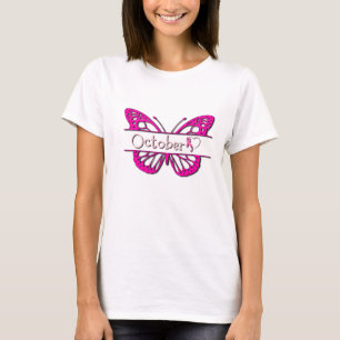Pink October Butterfly breast cancer month white  T-Shirt