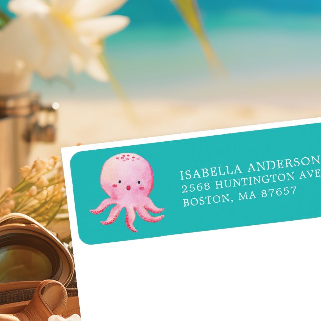 Pink Octopus Baby Shower Return Address Label (Creator Uploaded)
