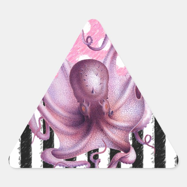 PINK OCTOPUS pattern Triangle Sticker (Front)