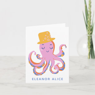 Pink Octopus Quirky Dancing Animal Personalised Note Card