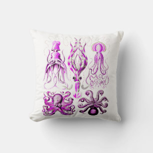 Pink octopus sealife ocean nautical beach art  cushion
