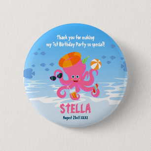 Pink octopus summer baby girl Birthday Party 6 Cm Round Badge